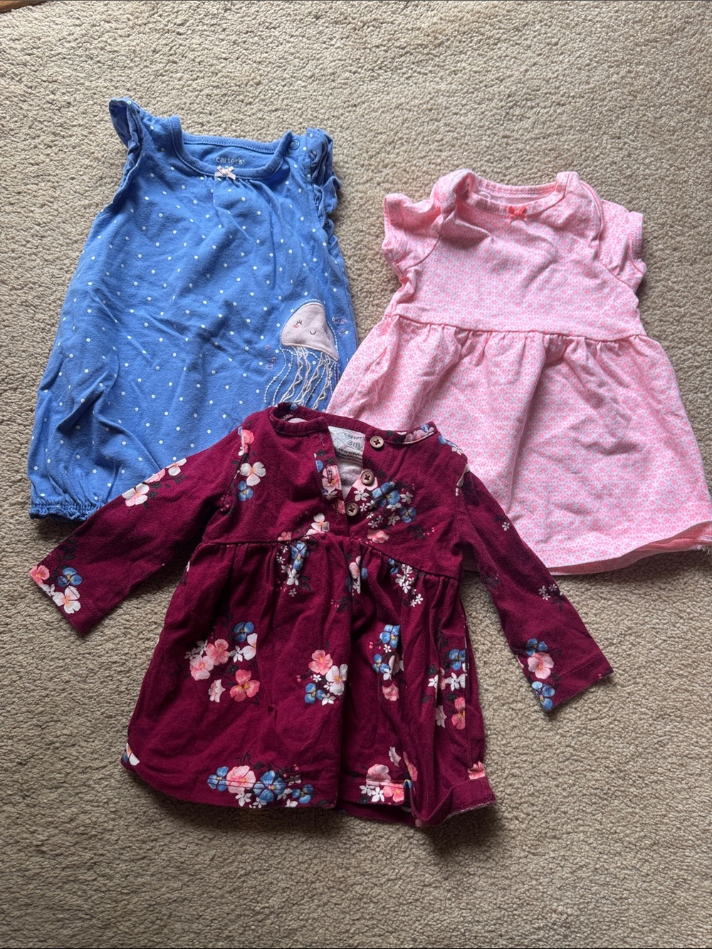 Carter’s Baby Girl Dress & Romper Lot 3M | 3-Piece Bundle